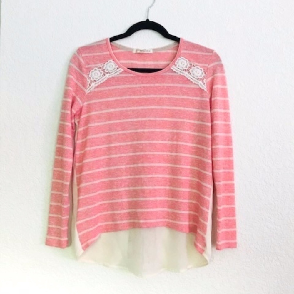 Rewind | Strawberry & Beige Striped Lace Back Top
